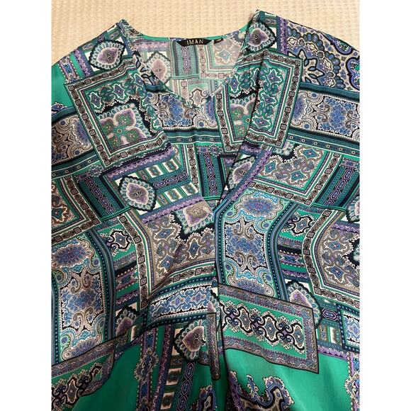 IMAN Mid Century Modern Boho Blue Purple & Black Glam Maxi Swim Coverup Small - Picture 9 of 9